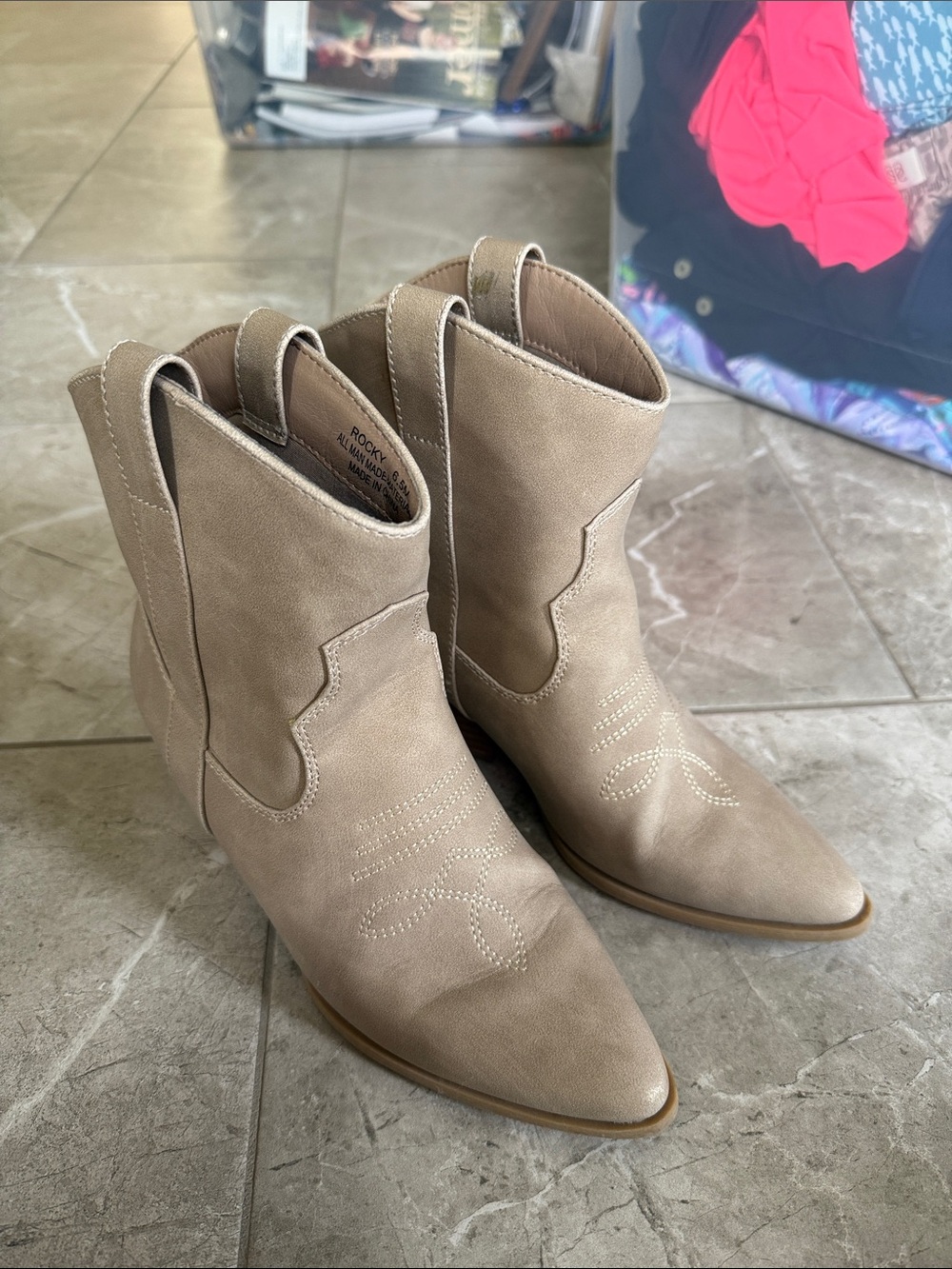 Rachel Zoe Pointed-Toe Western Ankle Boots in Light Taupe